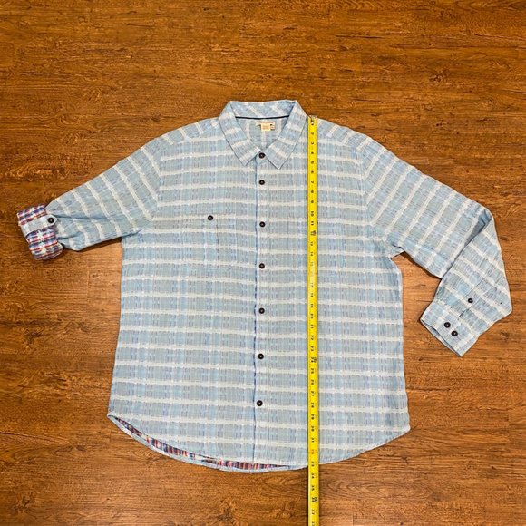 Carbon 2 Cobalt Sea Change Chambray Textured Patchwork Button Up Shirt Men's 2XL - Picture 9 of 11
